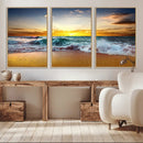 Golden Sunset Ocean Waves Wall Art Canvas Print – Multi