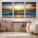 Vibrant Ocean Sunrise Over Golden Beach Waves, Giclee Canvas