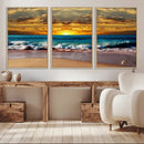 Ocean Sunrise Over Golden Beach Waves, Giclee Canvas Wall
