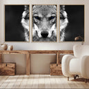 Black and White Wild Wolf Wall Art Canvas Print