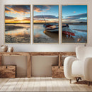 Small Boat At The Beach Sunset Wall Art, Boat Sunset Wall