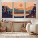 Modern Boho Sunset Canvas Print, Mountain Landscape Triptych