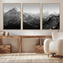 Everest Himalaya Mountain Peaks Black & White Triptych
