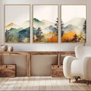 Abstract Watercolor Mountains and Trees Autumn Wall Art,