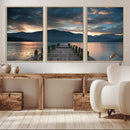 Mountain Lake Wood Pier Canvas Wall Art Nature Lake Print