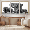 Black White Elephant Family Wall Art Canvas Print