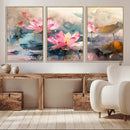 Lotus Flower Wall Art | 3-Panel Giclee Canvas Print of Pink
