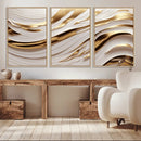 Gold and White Abstract Wave Canvas – Elegant Flowing Design