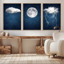 Dark Blue Cloud Art, 3 Piece Indigo Blue Wall Art, Aesthetic