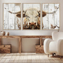 Rustic Longhorn Bull Wall Art Canvas Set – Western-Inspired