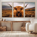 Highland Cow Longhorn Wall Art – Rustic Canvas Print, Framed