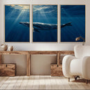 Whale under Ocean Wall Art Canvas Print