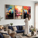 Weightlifting Barbell Art Triptych, Bold Abstract Fitness