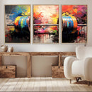 Weightlifting Barbell Art Triptych, Bold Abstract Fitness