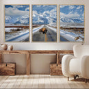 Bison Wall Art - Snowy Road Wall Art – Framed Mountain by MyGreatCanvas | Canvas Wall Art Prints | Photo Prints & Wall Decor