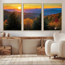 Golden Sunset Over Mountain Forest Canvas Wall Art Print -