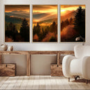 Golden Sunset Over Mountain Forest Canvas Wall Art Print -