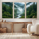 Mountain Forest River Canvas Wall Art Print - Serene Nature