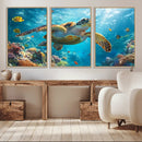 Sea Turtle Underwater Canvas Wall Art Print - Vibrant Ocean