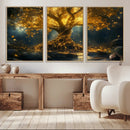 Golden Tree of Life Canvas Wall Art Print - Majestic Glowing