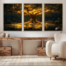Golden Tree of Life Canvas Wall Art Print - Majestic Glowing