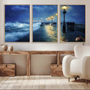 Abstract Stormy Ocean Pier Canvas Wall Art Print | Stormy