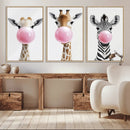 Bubblegum Animals Canvas Wall Art - Playful Giraffe and