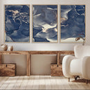 Large Abstract Blue and Gold Canvas Wall Art Fluid Ink