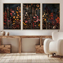Dark Floral Canvas Wall Art - Moody Botanical Flower Print -