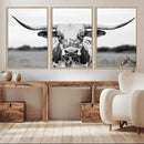 Highland Cow Wall Art Canvas Print – Black and White Western