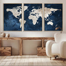 Vintage World Map Canvas Wall Art - Framed Map Print for