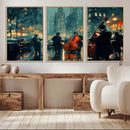 Urban Night Jazz Wall Art Canvas Print – Moody Rain-Soaked