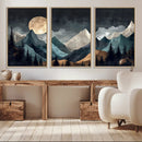 Moonlit Mountain Wall Art Canvas Print – Silhouetted Pines