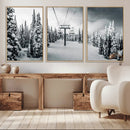 Snowy Pines Wall Art Canvas Print – Framed Ski Lift Winter