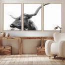Longhorn Wall Art Canvas Print – Framed Monochrome Ranch Cow