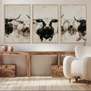 Longhorn Cattle Wall Art Canvas Print – Framed Bison Herd