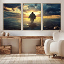 Jesus Walks Wall Art Canvas Print Framed Divine Sunset Art