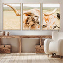 Texas Longhorn Wall Art Canvas Print – Framed Speckled Cow