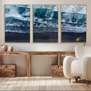 Black Beach Wall Art Canvas Print – Framed Aerial Ocean View