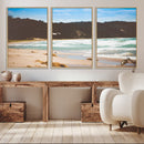 Tranquil Beach Scene Wall Art Canvas Print – Framed Blue