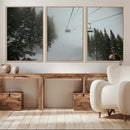 Ski Lift Wall Art Canvas Print – Snowy Pines Misty Landscape