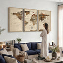 Vintage World Map Wall Art Canvas Print for Living Room,