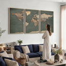 Rustic Black and Wood World Map Canvas Wall Art – Framed