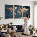 Navy Blue World Map Canvas Print – Framed Travel Map Wall