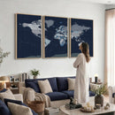 Blue Detailed World Map Wall Art Canvas Print, Modern Framed
