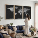 Black World Map Wall Art Canvas Print – Detailed Map of the