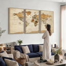Rustic Vintage World Map Canvas Print – Framed Modern