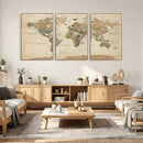 Vintage World Map Canvas Wall Art - Rustic Grunge Texture
