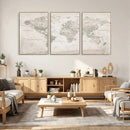 Antique Style World Map Canvas Print - Vintage Detailed