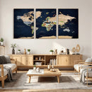 Minimalist World Map Canvas Wall Art - Watercolor Blue and
